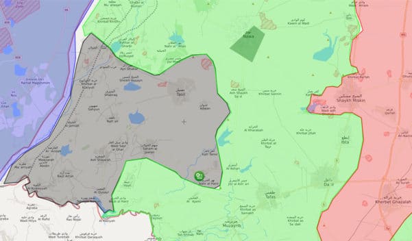 خريطة توضح اماكن تواجد داعش في الريف الغربي من محافظة درعا
