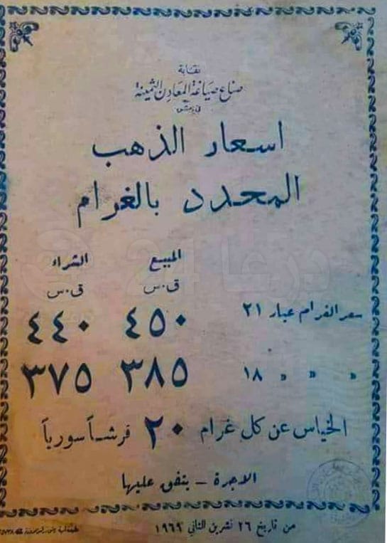 أسعار الذهب والليرة مقابل الدولار بدرعا الأحد 10 نيسان 2022 درعا 24: الواقع كما هو أسعار الذهب 1969