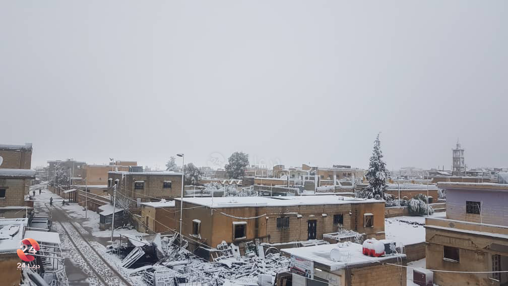 الثلج في بلدة معربة شرقي درعا