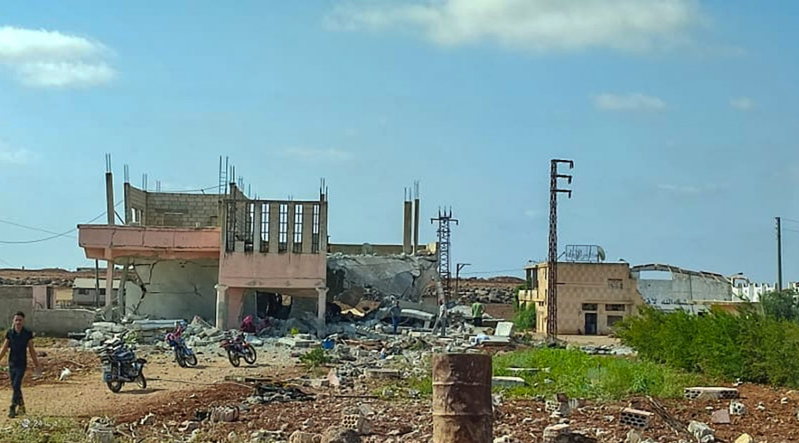 المنزل الذي تم تفجيره في بلدة علما شرقي درعا