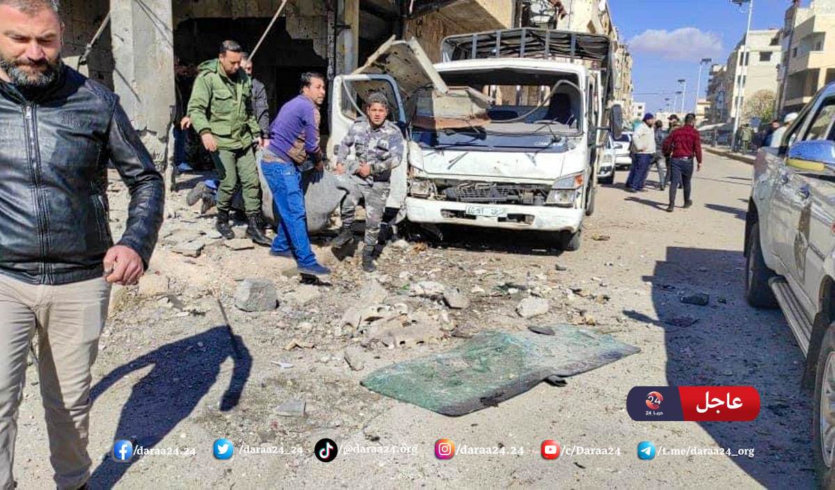 انفجار عبوة ناسفة بسيارة دورية تابعة للشرطة المدنية في مدينة درعا
