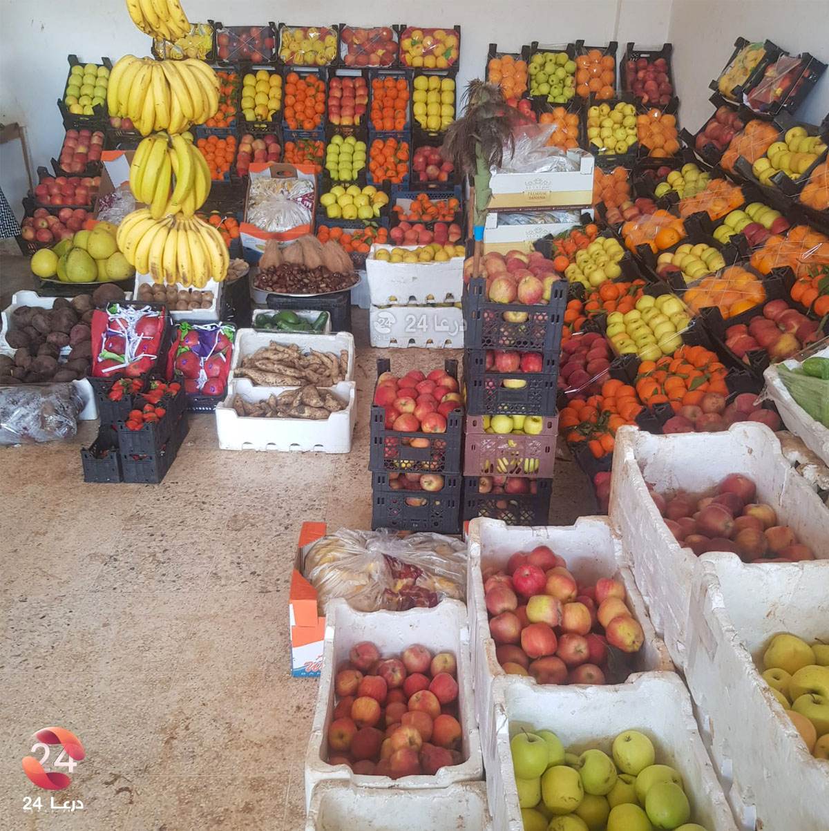 محل لبيع الخضروات في بلدة الطيبة في ريف درعا الشرقي