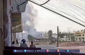 لقطة للدخان المتصاعد أثناء الاشتباكات في مدينة بصرى الشام