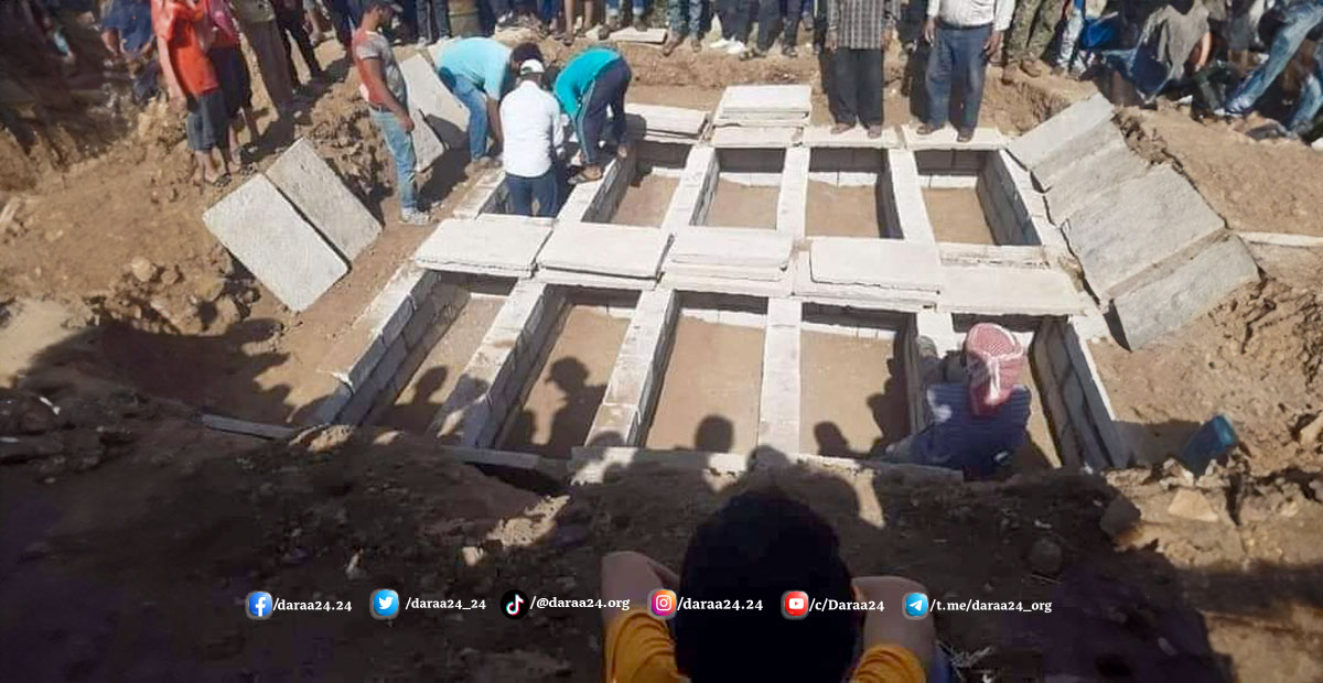 مخلفات الحرب، من دفن ضحايا انفجار مادة من مخلفات الحرب في بلدة دير العدس