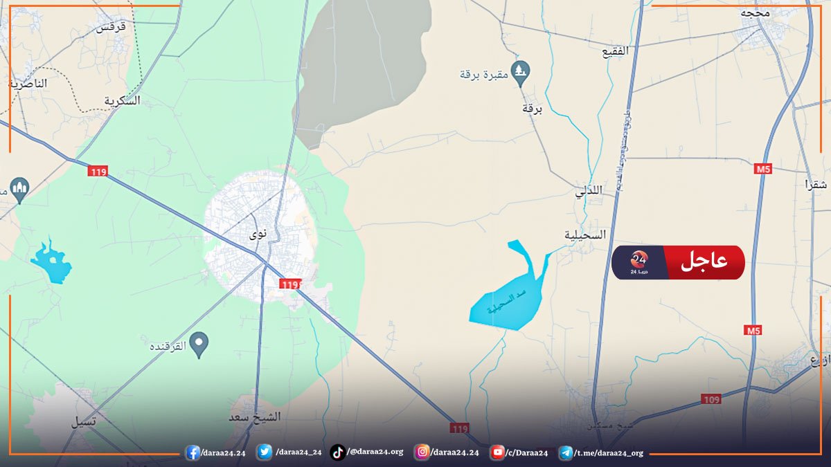 خريطة للمنطقة الممتدة بين قرية الدلي ومدينة نوى نوى