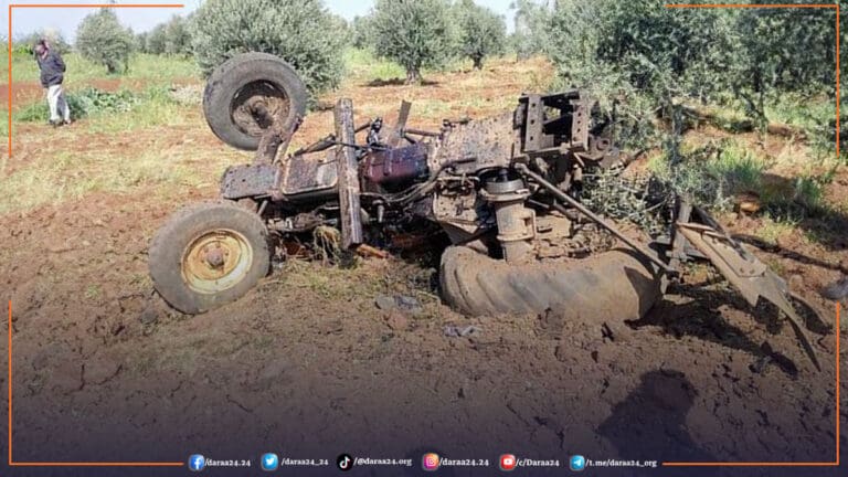 انفجار لغم من مخلفات الحرب بجرار زراعي في سهول خربة غزالة