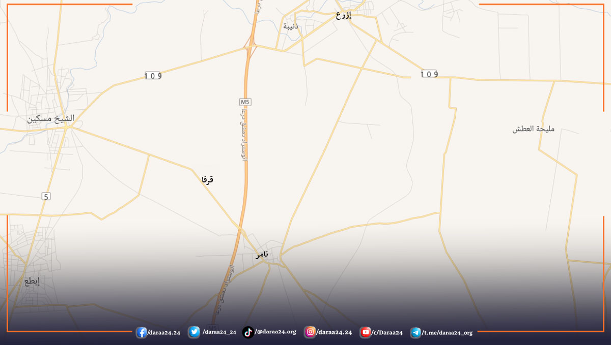 خريطة للمنطقة التي قصفها الاحتلال الاسرائيلي بين بلدة نامر ومدينة إزرع 1