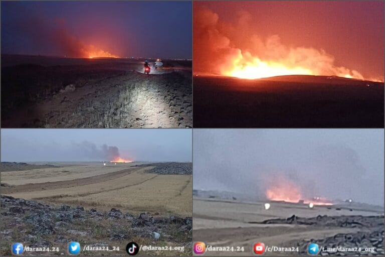 من الحريق في السهول الزراعية في محيط بلدة الطيبة