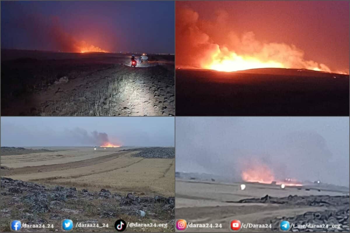 من الحريق في السهول الزراعية في محيط بلدة الطيبة