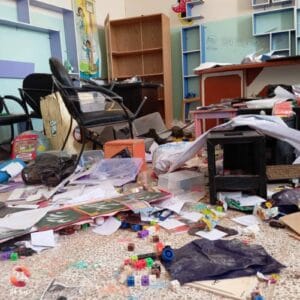 آثار التخريب التي لحقت بمدرسة الكتيبة شرقي درعا