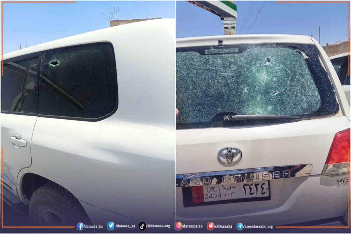 السيارة التي تم استهدافها غرب مدينة إنخل شمالي درعا.