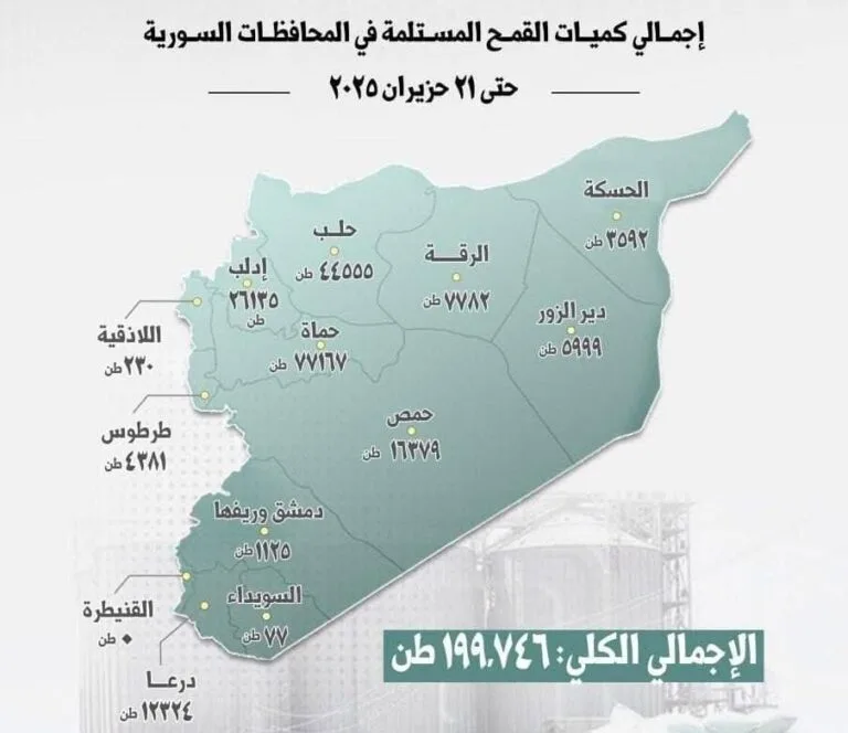إجمالي كميات القمح المستلمة في المحافظات السورية
