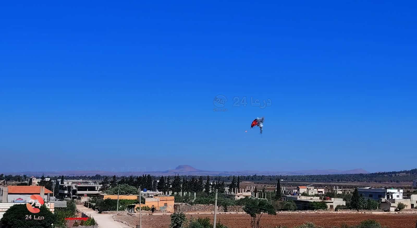 صورة توثق لحظة اعتراض مسيرة في محيط مدينة نوى في ريف درعا الغربي