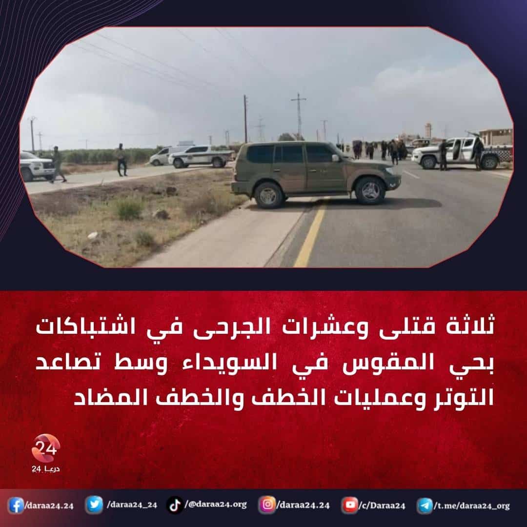 قتلى وجرحى في اشتباكات حي المقوس بالسويداء وتواصل عمليات الخطف والخطف المضاد