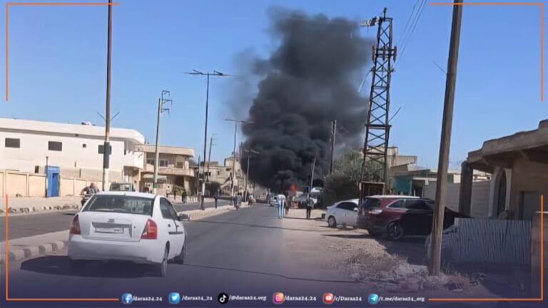 إصابة شاب باشتعال سيارة شرقي درعا 1 إصابة شاب باشتعال سيارة شرقي درعا