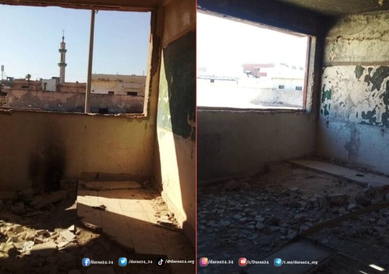 من آثار الدمار في مدارس بلدة دير العدس شمالي درعا