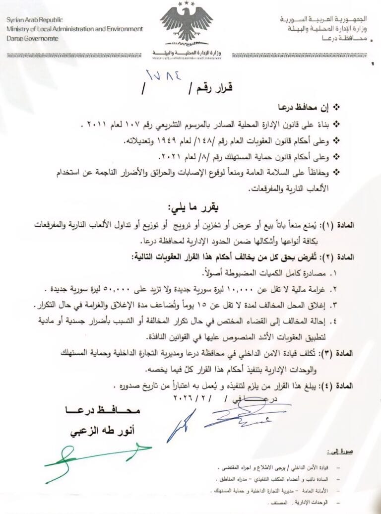 قرار إداري بمنع استخدام الألعاب النارية