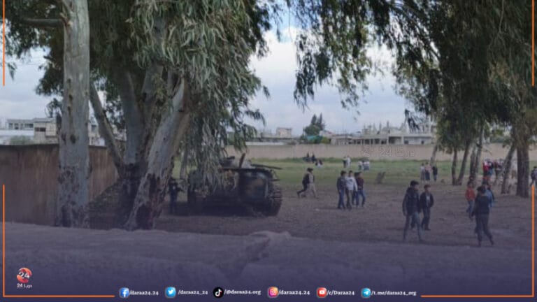 العربة التي اشتعلت فيها النيران في مدرسة الشهيد برمو