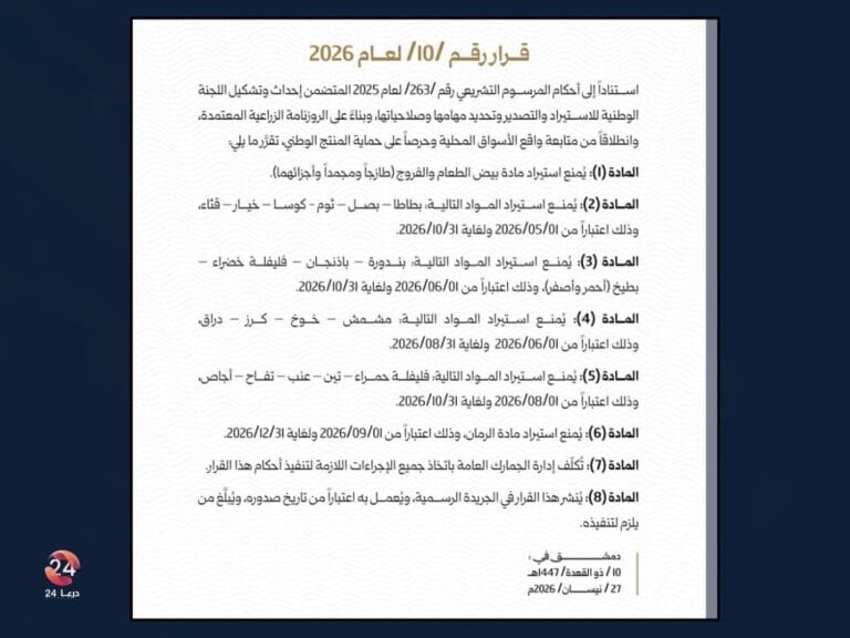 قرار حكومي يمنع استيراد بعض الخضار والفواكه، فكيف سيؤثر على المزارعين والمستهلكين؟