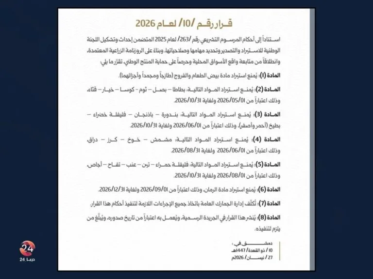 قرار حكومي يمنع استيراد بعض الخضار والفواكه، فكيف سيؤثر على المزارعين والمستهلكين؟