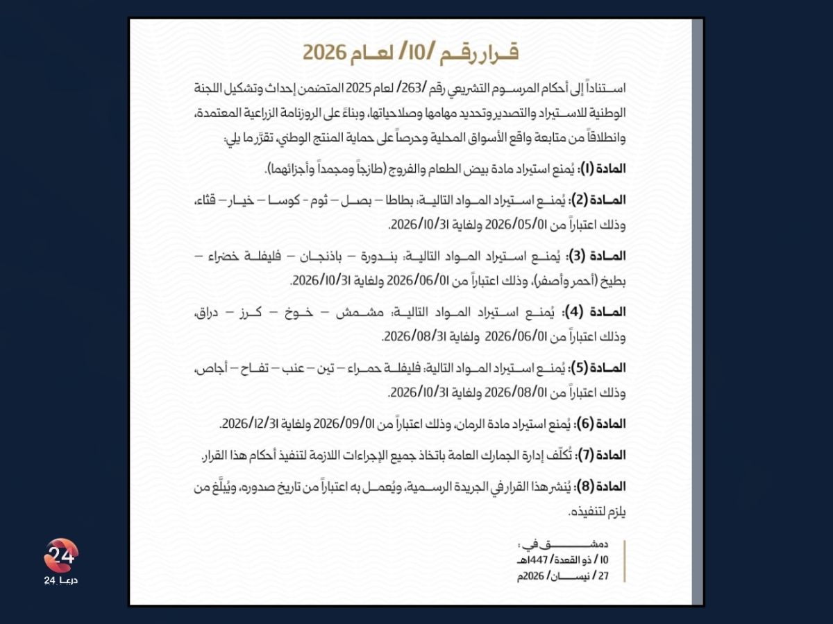 قرار حكومي يمنع استيراد بعض الخضار والفواكه، فكيف سيؤثر على المزارعين والمستهلكين؟