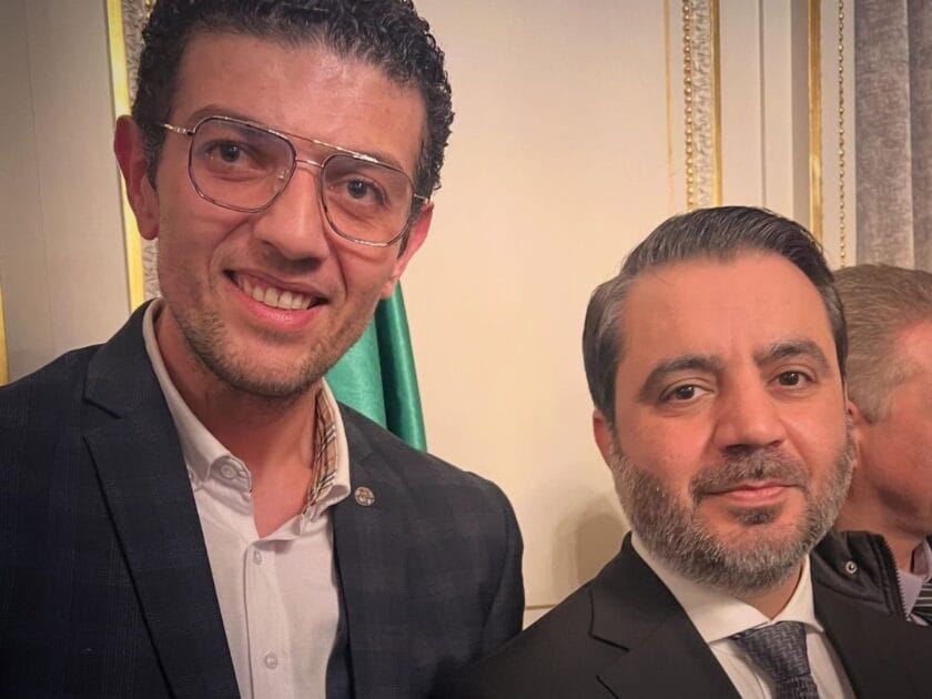المحامي والحقوقي السوري المعتصم بالله الكيلاني برفقة وزير الخارجية السوري أسعد الشيباني