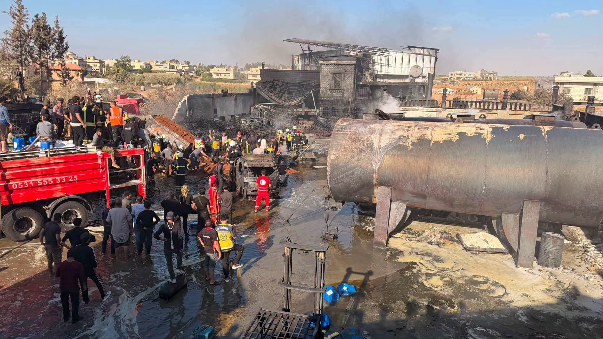 صورة لمستودع المحروقات بطفس بعد السيطرة على الحريق